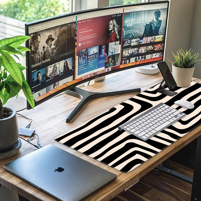 iCasso Gaming Mouse Pad (35.4x15.7 in), Keyboard Mouse Mat for Work, Curve | Large Stable Rubber Base Mousepad with Stitched Edges, Game, Office, Home