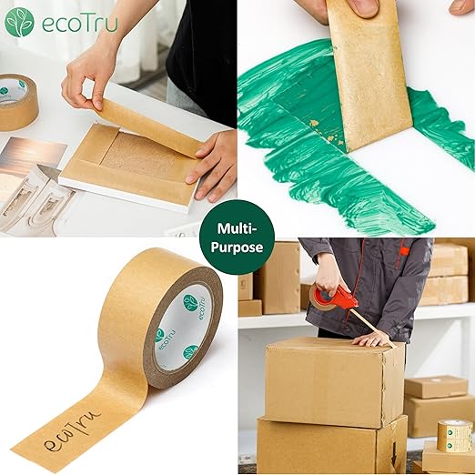 Ultra Strong Kraft Paper Packing Tape, Heavy Duty Brown Packing Tape for Box & Carton Sealing Packaging Shipping Moving & Masking, Eco Friendly Biodegradable Printable, 2 Inch x 44 Yard, 3 Rolls