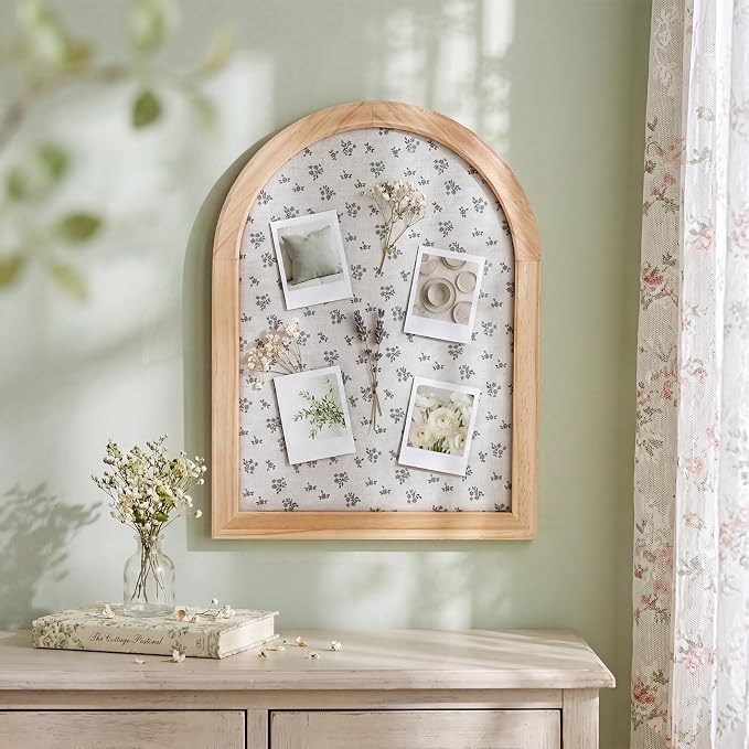 Novabright Arched Cork Board for Walls Vintage Floral Arched Bulletin Board | 17 x 13 Inch Pinboard with Wood Frame, Vision Photo Display, Memo Easy Hang Wall Decor, Home Office School Office Decor
