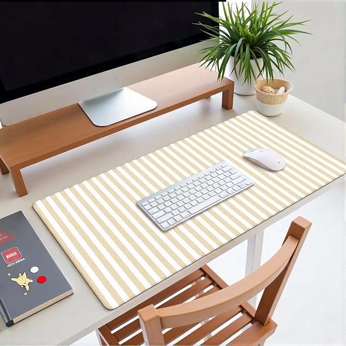 Butter Cream Striped Desk Mat Cute Pastel XXL Large Gaming Mouse Pad Desk Pad Kawaii Aesthetic Home Office Decor Cozy Keyboard Laptop Computer Mat