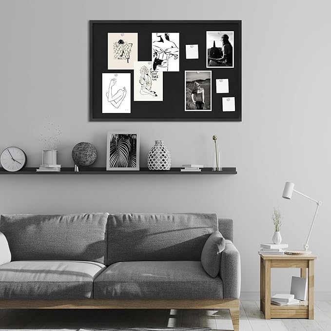 Cork Board with Linen Black,Bulletin Board 36"x24",Corkboards for Office Home School Message Board or Vision Board Decoration.