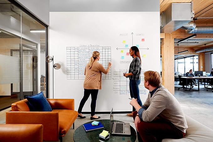 Post-it Easy Erase Permanent Marker Whiteboard Surface, Permanent Marker Wipes Away with Water, 6 ft x 4 ft, White Dry Erase Whiteboard Film (EE6x4)