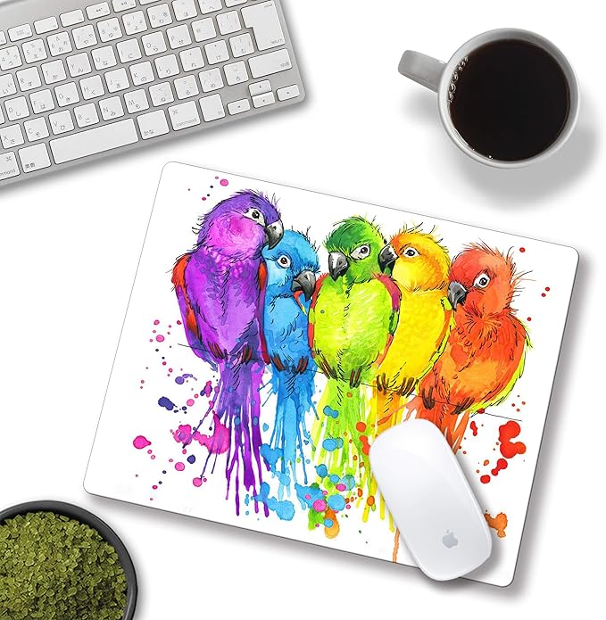 Small Mouse Pad, Watercolor Parrot Personalized Animal Custom Design, Non-Slip Rubber Base for Computer Desk, Home Office