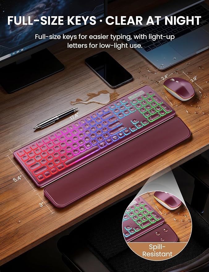 Wireless Keyboard and Mouse Combo, RGB Backlit, Rechargeable & Light Up Letters, Full-Size, Soft Typing, Sleep Mode, 2.4GHz Quiet Keyboard Set for Mac, Windows, Laptop, PC, Trueque KM42Pro | Light Up Letters, Full-Size, Soft Typing, Sleep Mode, 2.4GHz ...