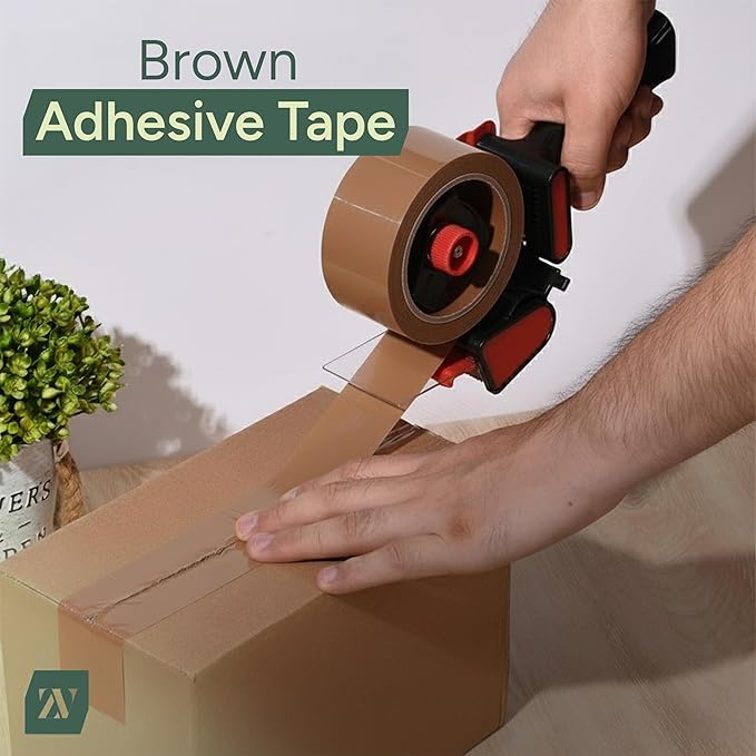 Zuvo Heavy Duty Tape Gun and Dispenser with 6 Brown Packaging Tapes (44mm X 66m) | Metal Tape Gun Dispenser for Moving Boxes, Warehouse, Paper Packaging, Parcel, or General Packing