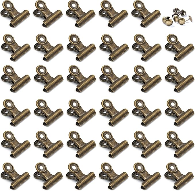 Bulldog Clips with Hole for Push-pin, Paper File Clips with Strong Spring, Small Metal Binder Clips, Seal Clamps for Coffee Tea Food Bags, Decorative Clips for DIY Photo Grid (Bronze, 22 mm)