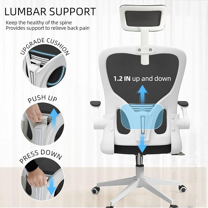 Monhey Ergonomic Office Chair, 90°-125° Tilt Back Home Desk Chair with 360° Swivel & Mute Wheels, High Back Mesh Computer Chair for Adults with Lumbar Support, 330 LBS Capacity (03White+Black)