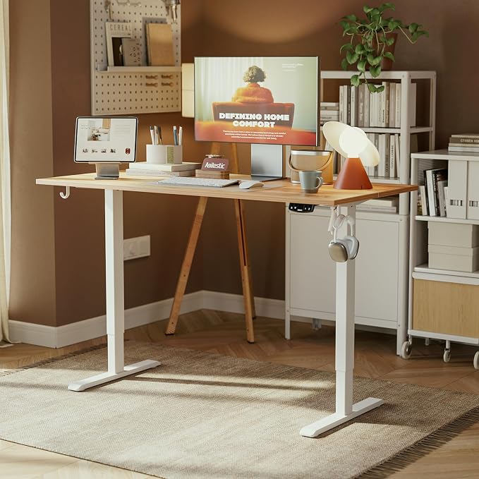 Agilestic 63*24 Inch Height Adjustable Electric Standing Desk, Light Brown | Sit Stand Up Computer Desk, Memory Presets, Stable Steel Frame,154 lbs, Easy Assembly, Splice Board, Home Office, Studying