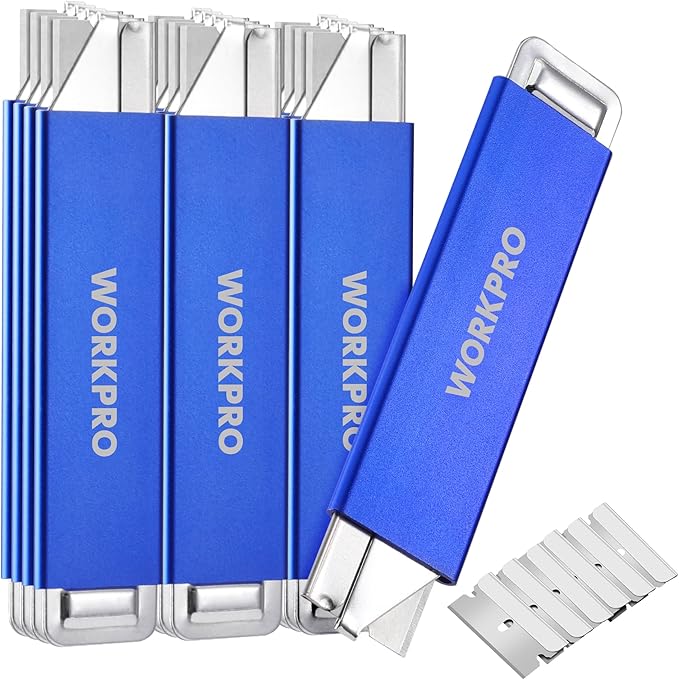 WORKPRO 12-Pack Box Cutter Retractable, Blue | Utility Knife with Single Edge Razor Blade - Razor Knife Box Opener Cardboard Cutter with Metal Sheathes