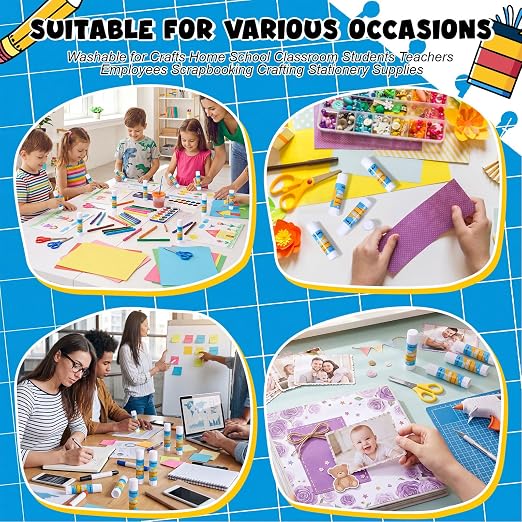 Zubebe 200 Count Glue Stick Bulk, 0.32 oz, 9g, Chic,Classroom Supplies | Washable,ideal for Students Teachers Employees school craft projects, scrapbooking, office stationery, art activities