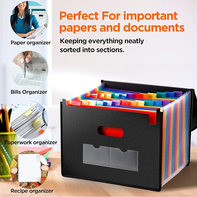 Large Accordion File Organizer, 24 Pockets Legal File Folder, Expanding File Folder for Legal/Letter/A4 Size Papers, Receipt, Bills, Important Documents