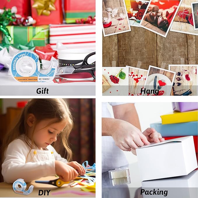 Tape Refills with Dispenser, 24 Roll Invisible Tapes, 3/4 Inch X 600 in, Gift Wrapping Tapes Supplier for Home School Office Use