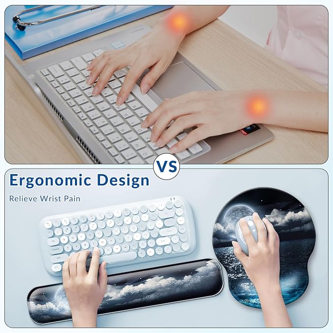 Desk Mat Set Keyboard and Mouse Pad with Wrist Rest Support | Ergonomic,Pain Relief, 4-in-1 Large Big Mousepad Computer Mats,Desk Pad Matt Mats for Desktop Home & Office