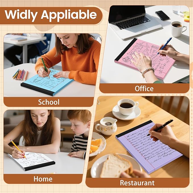 Legal Pads 8.5 X11, Narrow Ruled Notepads, 12 Pack, 50 Sheet/Pad | Colored Legal Pads, Tear Off Notepad, Perforated Writing Pad, Notebook Paper College Ruled, Notepads For Office Home School
