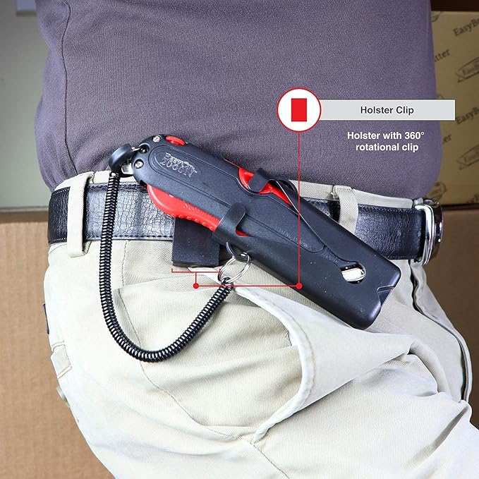 Modern Box Cutter, Extra Tape Cutter at Back, Dual Side Edge Guide, 3 Blade Depth Setting, 2 Blades and Holster - 2000 Red STD