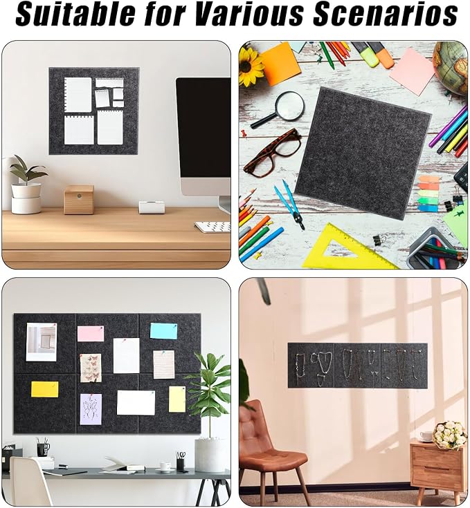 Large Cork Board 36" x 24", 6 Pack Felt Bulletin Board Pin Boards | Includes 30 Pushpins, Self-Adhesive, Felt Wall Tiles for Walls Office Home School Decor-Dark Gray