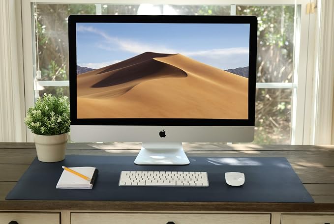 Vine Creations Leather Desk Mat Large 36" x 20", Desk Protector Mat, PU Leather Desk Pad, Large Mouse Pad, Desk Blotter, Desk Pads on Top of Desks, Desk Matt for Desktop, Office Desk Mat (Dark Blue)