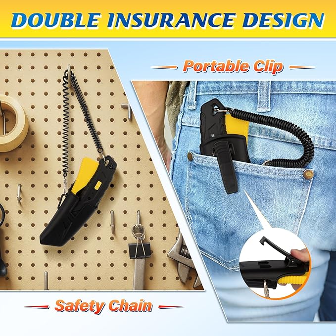 DIYSELF Self-Retracting Safety Box Cutter with Holster and 10 SK5 Blades | Non-slip utility knife, razor knife and box opener for warehouse, retail and home use, ideal as navajas para trabajo