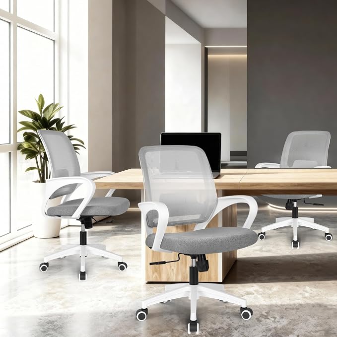 NEO CHAIR Home Office Desk Chair Ergonomic Mesh with Lumbar Support, Grey | Comfortable Mesh Support, Adjustable Height, 360° Swivel and Smooth Casters Designed for Long Hours of Work or Study