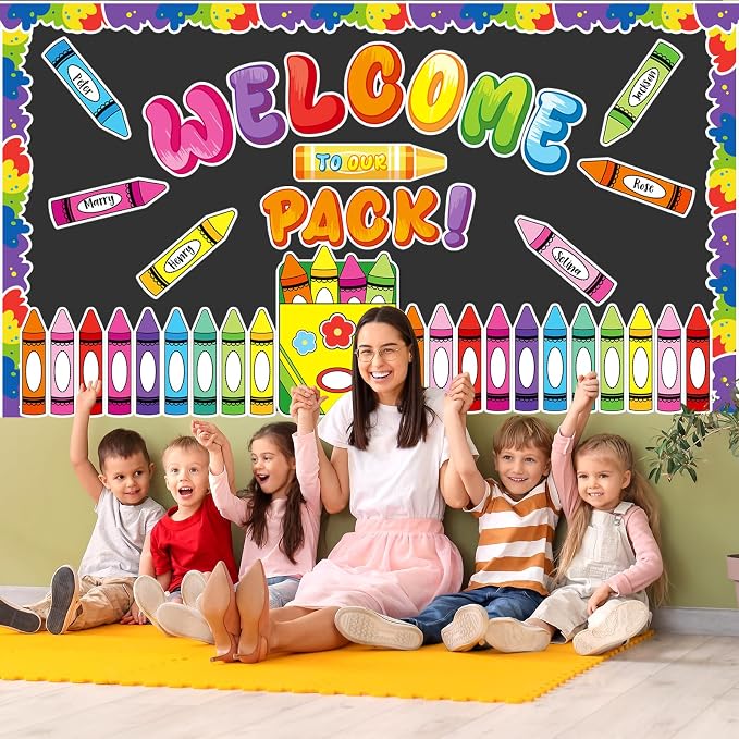 Welcome to Our Pack Bulletin Board Decorations, Back to School Classroom Decorations, Affirmation Station Bulletin Boards Decor, Vibrant Crayon Decoration for Elementary Middle Welcome Back to School