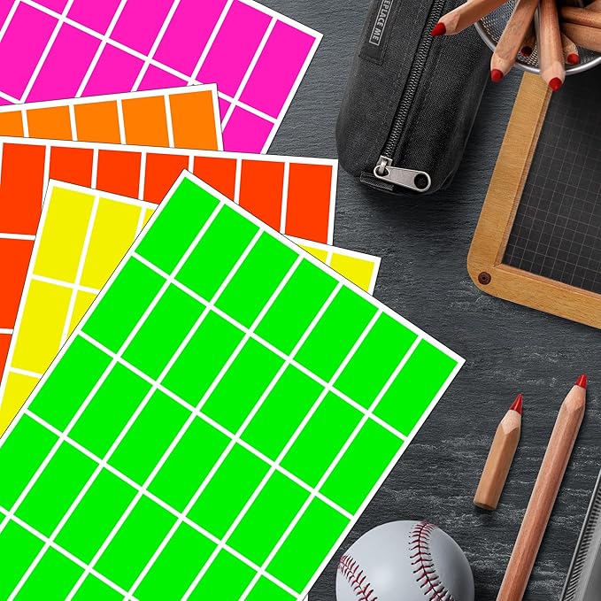 YSHIHE Fluorescent Colored Stickers,1.57" x 0.75" Color Coding Sticker | 700 PCS 5 Neon Colors Label Stickers Rectangle writable for Inventory and Home Organize, File Classification