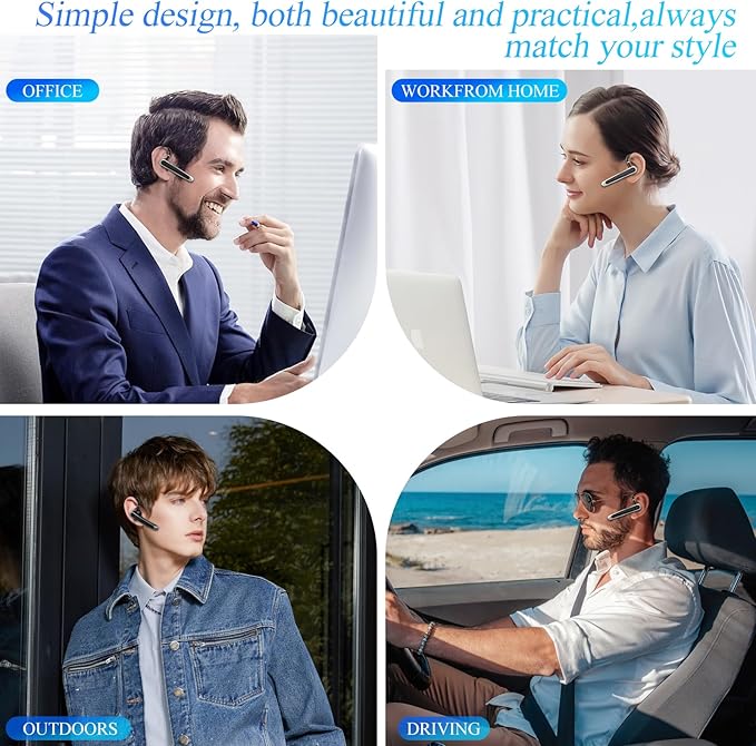 Bluetooth Headset, Wireless Bluetooth Earpiece with LED Display Charging Case, V5.3 Hands Free Noise Canceling Headphones with Dual-Mic for Computer/Laptop/Cell Phones/Home/Office/Trucker