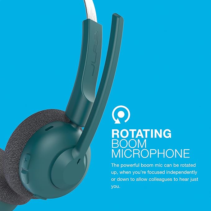 JLab, Go Work Pop, On-Ear Wireless Headset, Bluetooth Multipoint, Noise Canceling Boom Mic, Teal