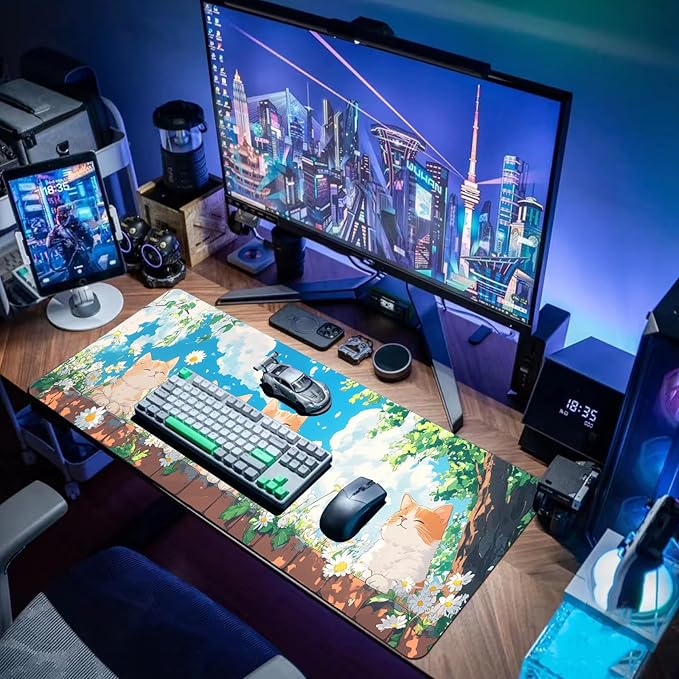 Desk Mat Mouse Pad Gaming Desk Pad XL Large Mouse Mat Office Decor Accessories (Fence cat)