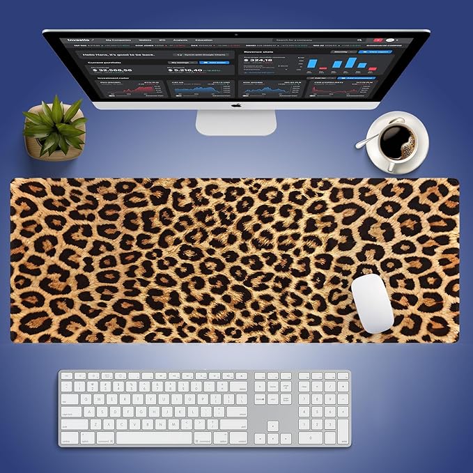 Retro Leopard Print Large Mouse Pad, Vintage Animal Skin Grain Desk Mat | 31.5" x 11.8", XXL Gaming/Office Durable Stitched Keyboard Mat, Smooth Surface Anti-Slip Base