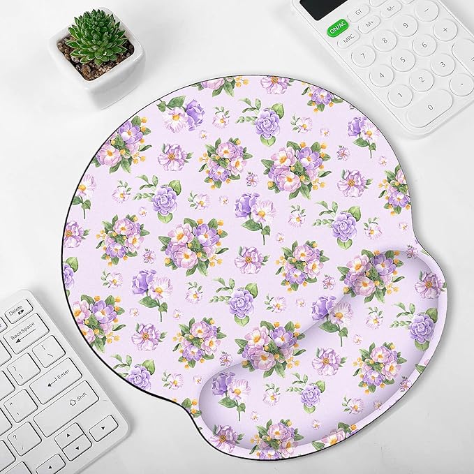 Ergonomic Mouse Pad with Wrist Rest, Small Mousepad with Non-Slip Rubber Base and Smooth Surface, Purple Mouse Pads for Desk, Office Desk Accessories