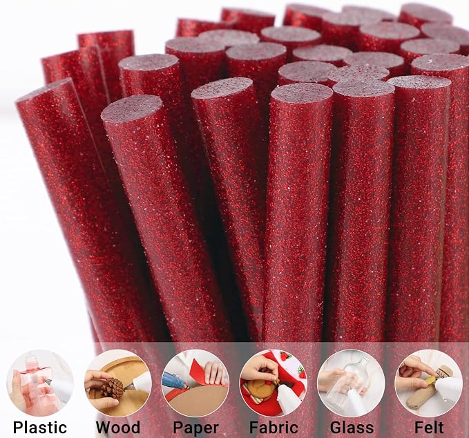 Glitter Red Hot Melt Glue Stick, Manarty 48 PCS Full Size Hot Melt Glue Sticks Colored, Sparkly Gray Adhesive EVA Glue Sticks Standard for Seal Stamp DIY Art Craft Decoration, 0.43" Dia x 4" Long