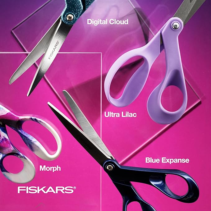 Fiskars Ultra Lilac Scissors, Explore Design Collection, High-Grade Stainless Steel Blades and Ergonomic Handles for Arts and Crafts