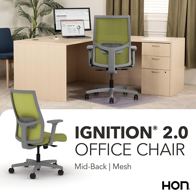 HON Ignition 2.0 Ergonomic Office Chair, Lumbar Support, Pear | Ergonomic office desk chair with lumbar support, adjustable arms, office decor, workstation comfort for focused productivity