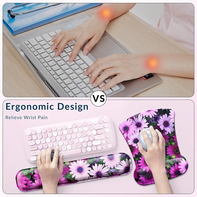 Desk Mat Set Keyboard and Mouse Pad with Wrist Rest Support | Ergonomic,Pain Relief, 4-in-1 Large Big Mousepad Computer Mats,Desk Pad Matt Mats for Desktop Home & Office