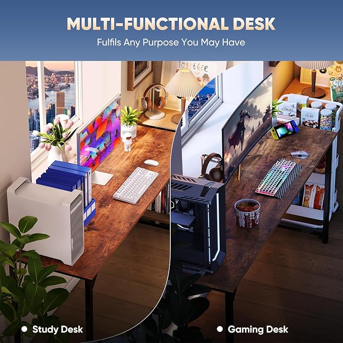 DUMOS 44 Inch Computer Desk for Home Office, Modern Study Work Table Simple Style for Bedroom, Writing Desks with X-Shaped Reinforcement, Rust
