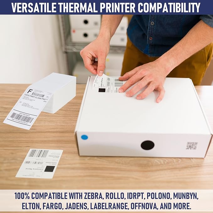 Thermal Shipping Labels 4x6, 1000 Labels/2 Stacks (500 per Stack) Commercial Grade with Permanent Adhesive, Fanfold Direct Thermal Printer Label Compatible with Zebra, Rollo, iDRPT, Polono, MUNBYN