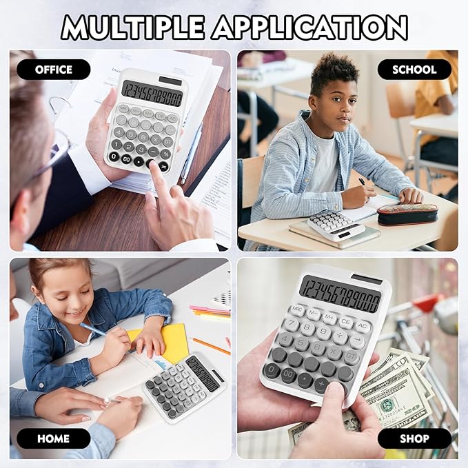 Mechanical Switch Calculator with Big Buttons, Calculators Desktop | 12 Digits, Solar Battery Power, Desk Calculator, Large LCD Display, Cute White Calculators for Teachers Students Basic Office