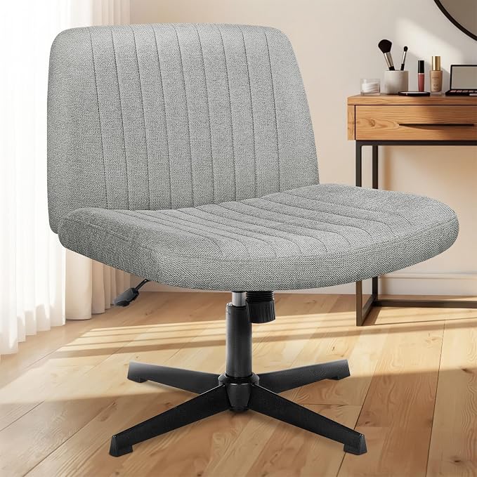 NEO CHAIR Criss Cross Chair with No Wheels, Cozy Wide Armless Seat, Grey | Cross-Legged Friendly, Comfy Support for Office, Desk, or Vanity, Smooth 360° Swivel Motion with Adjustable Height and Tilt