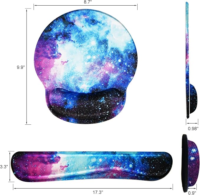 Mouse Pad Keyboard Wrist Rest, Gel Non Slip Rubber Wrist Support Rest Mouse Pad for Home Office, Computer, Laptop, Typist, Gamer, Soft Cushion Mousepad with Memory Foam Ergonomic Nebula Galaxy