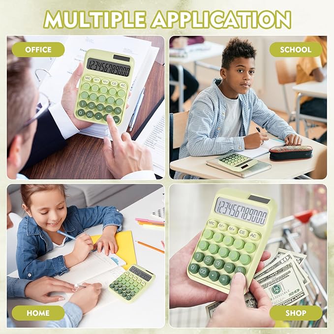 Mechanical Switch Calculator with Big Buttons, Calculators Desktop | 12 Digits, Solar Battery Power, Desk Calculator, Large LCD Display, Cute Green Calculators for Teachers Students Basic Office