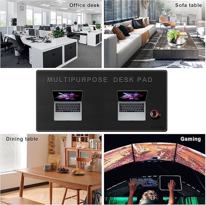 CENNBIE Leather Desk Pad Large, 55.1" x 27.5" Desk Mat Protector (Black) | Premium Stitched Edges Resist Wear. Waterproof, Non-Slip & Easy To Clean. Protects Desk From Scratches. For Office & Home.