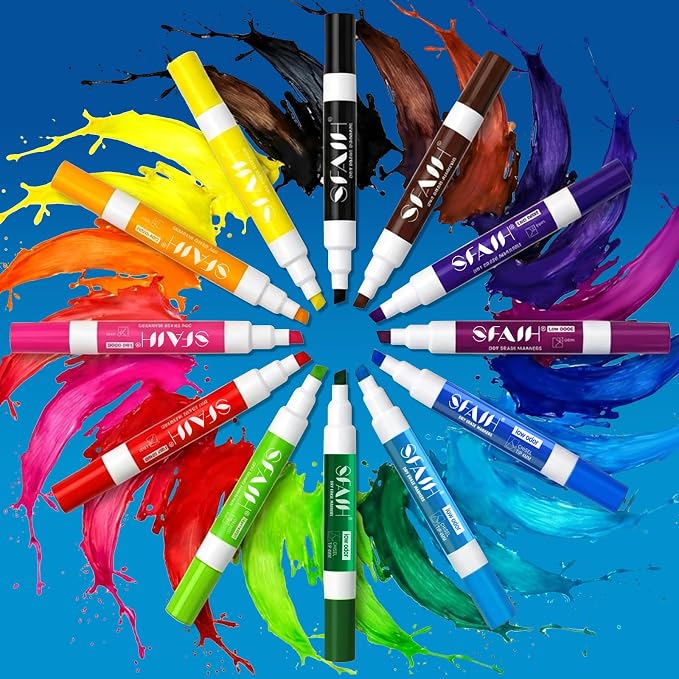 SFAIH Chisel Tip Dry Erase Markers, 72 Pack,12 Colors, with Magnetic Eraser | 1s Quickly Dry, Low Odor, Non-Toxic Ink, White Board Markers for Office, Essential Supplies for Teachers, Back to School