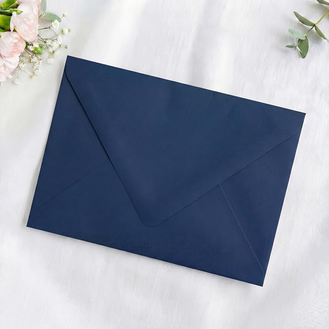 PONATIA 50PCS A7 Euro Flap Envelopes, 5.25 x 7.25'' Liner Envelope For 5x7'' Weddings Invitation Cards, Christmas Gift Cards, Acrylic Invitations, Photos (Navy Blue)