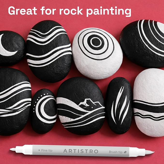 ARTISTRO 24 White Dual-Tip Acrylic Paint Marker Pens for Drawing | For Fabric, Rock, Glass, Wood, & Molds, Arts & Crafts Gift for Adults, Teens, & Kids, Classroom Must Haves & School Supplies