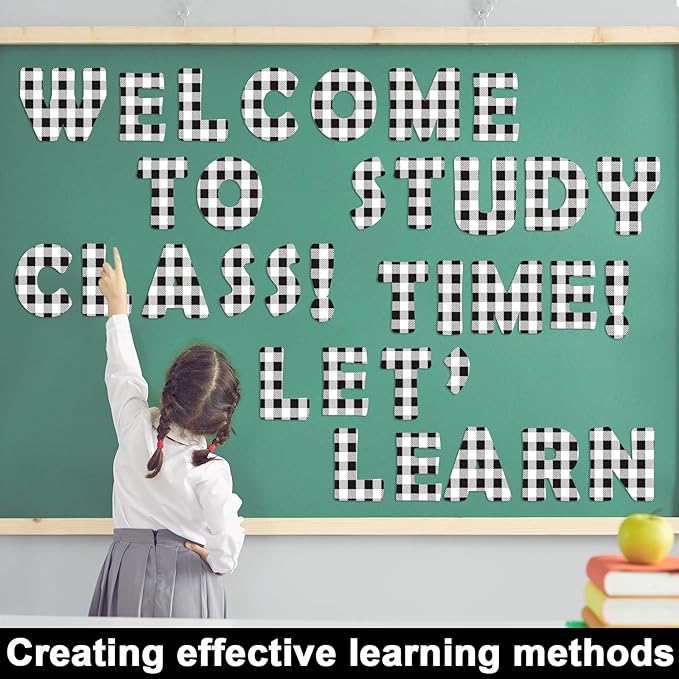 Qyeahkj 150 PCS Large 7" Font Bulletin Board Letters Punctuation Cutout Combo Black White Checkered Border Letter Decoration for Classroom Alphabet Poster Wall Bulletin Board Display Home School Decor