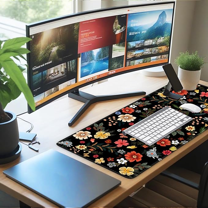 iCasso Desk Matt for Desktop, Cute Desk Pad Mat,Large Mouse Pad,Floral | XXL Large Mouse Pad, Anti-Slip Big Mousepad with Stitched Edges, Keyboard Pad Mouse Mat for Computer, Gaming