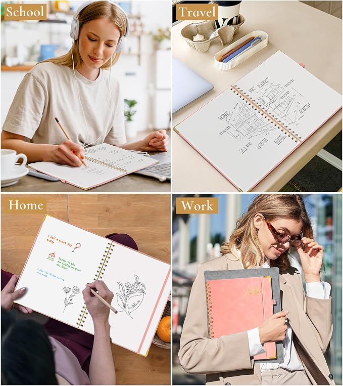 Blank Spiral Notebook Journal 8.5” x 11”, A4 Large Hardcover Sketch Book for Women Men, 100 GSM Blank Paper Drawing Notebook, Spiral Bound Sketchbook for Sketching School Work Note Taking, Pink