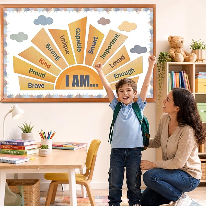 party greeting Moving Mountains Bulletin Board Set Motivational Classroom Decor I Am Sun Positive Affirmations Cutouts Bulletin Board Move Mountains Paper Cutout for Teachers School Office Supplies