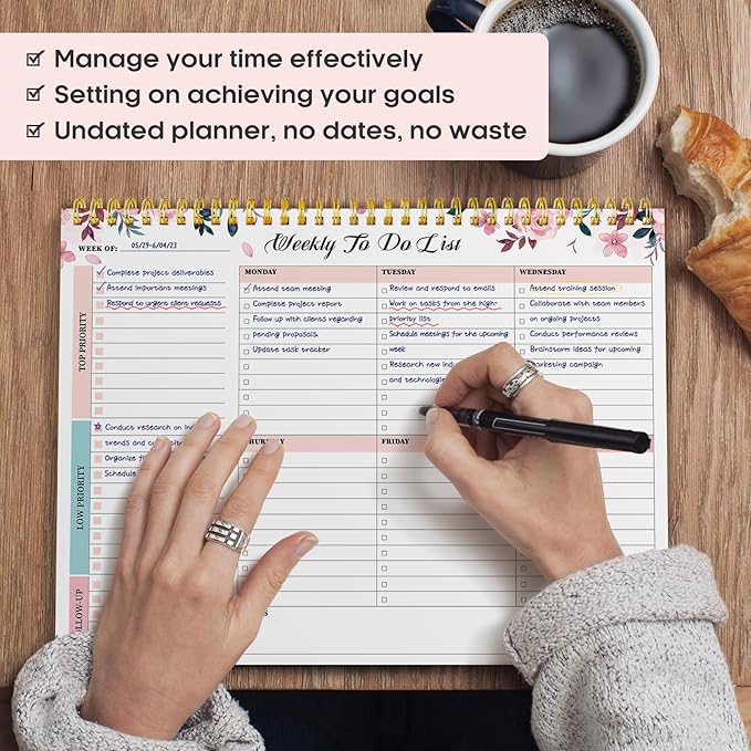 Taja 6 Pack of Weekly To Do List Notepad with 52 Undated Sheets(8.5"×11")- Weekly Desk Planner for Women & Man, Work and Home - 6 Pack Multi