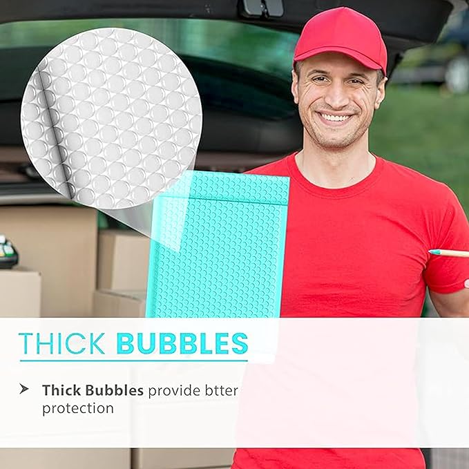 Aqua Teal Bubble Mailers 7.25x12, Poly Padded Envelopes #1, 100 Pack | Fits Comics, Photos & Cards, Self-Seal Closure, Cushioned Protection, Water-Resistant Poly, Bulk Pack for Small Business